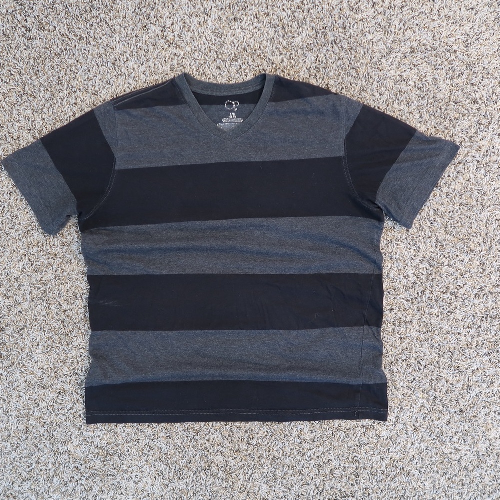 OP Men's Black and Gray Striped Tee
